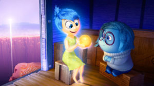 Joy, left, voiced by Amy Poehler, and Sadness, voiced by Phyllis Smith, in Pixar's Inside Out. Picture: Disney/Pixar