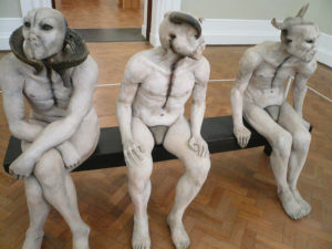 Sculpture of Jane Alexander "Butcher Boys". Plaster, bone and horn. 1985-1986. National gallery of arts, Cape Town, South Africa.
