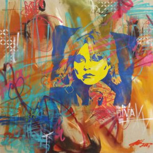Blondie - Hand-cut stencil, spray paint and acrylic on Belgian linen