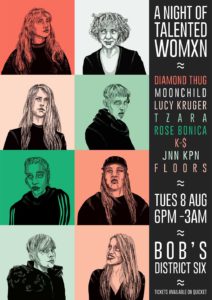 Womxn In Music A Night Of Talented Womxn, Artwork designed by: Nena Maree