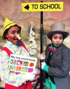 Mar-li Van Der Merwe (Pinocchio) and Desle Mc Conney (Jiminy Cricket) in a scene from PINOCCHIO,
