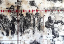 Riebeek Valley Solo Studios Riaan van Zyl, News 2018. Oil, old car oil, anthracite, charcoal and pastel on canvas