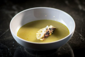 Ash and Chris prepared tomato bredie potstickers in a green pepper broth on My Kitchen Rules South Africa