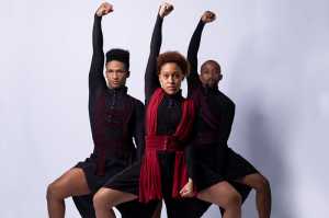 Keagan Damons, Savannah Petrus and Mihlali Gwatyu in Jazzart's Changing Tides. Picture: Lindsey Appolis
