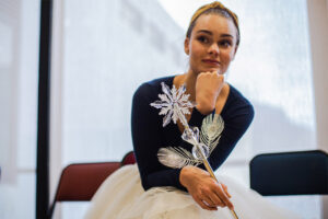 A pensive Alida Scheepers in the Artscape studio in a break from rehearsal. Picture: Annène van Eeden