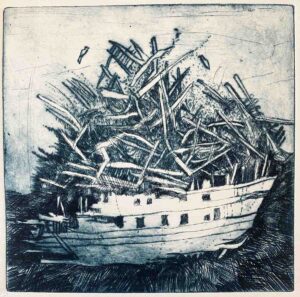 Emma Willemse Bearing the weight 2024 - Drypoint on Hahnemühle - 20 x 20 cm 2